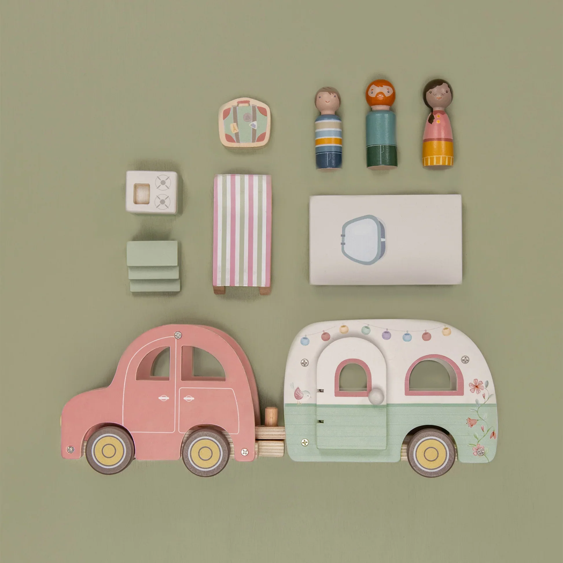 Little Dutch Wooden Toy Car & Caravan - Image 6