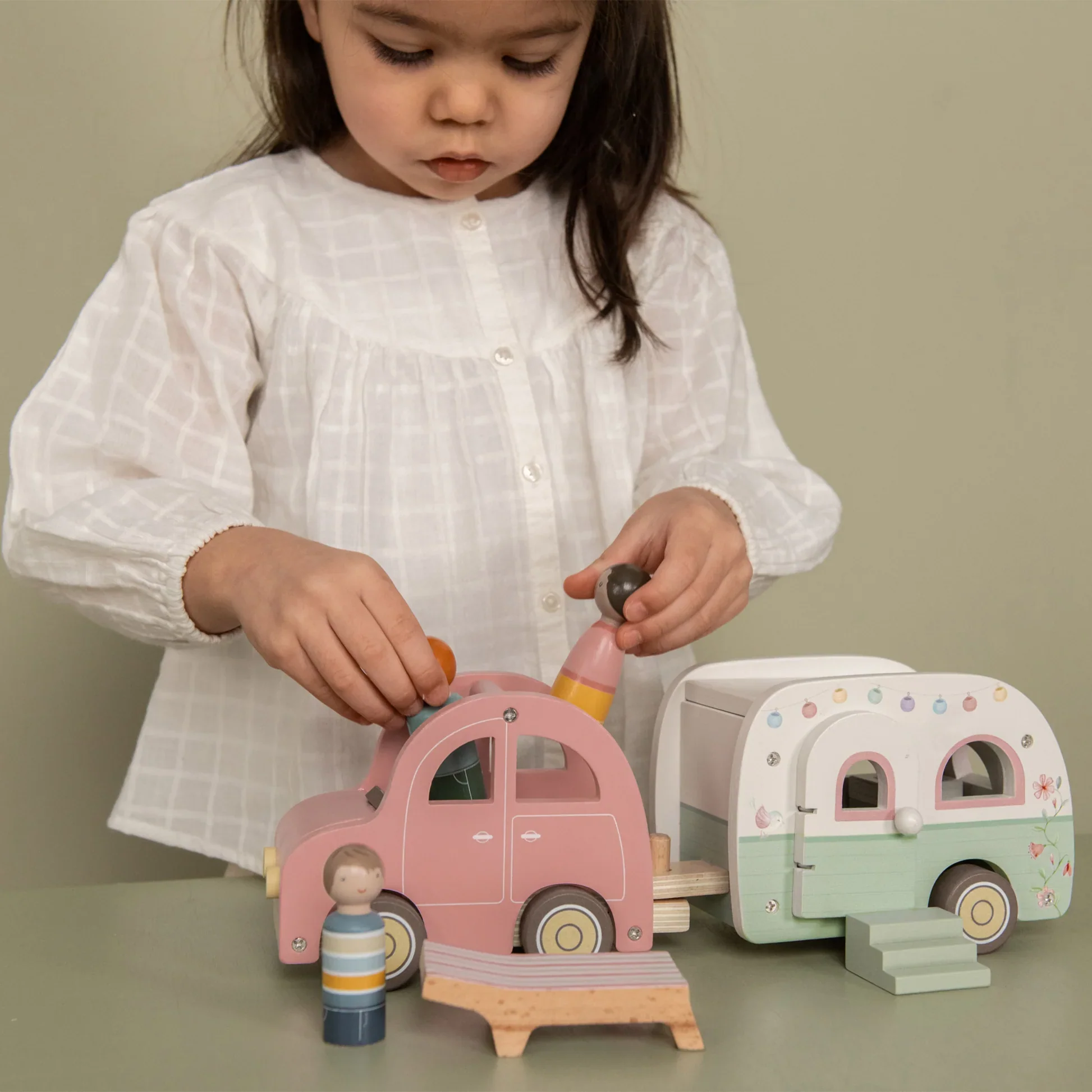 Little Dutch Wooden Toy Car & Caravan - Image 7
