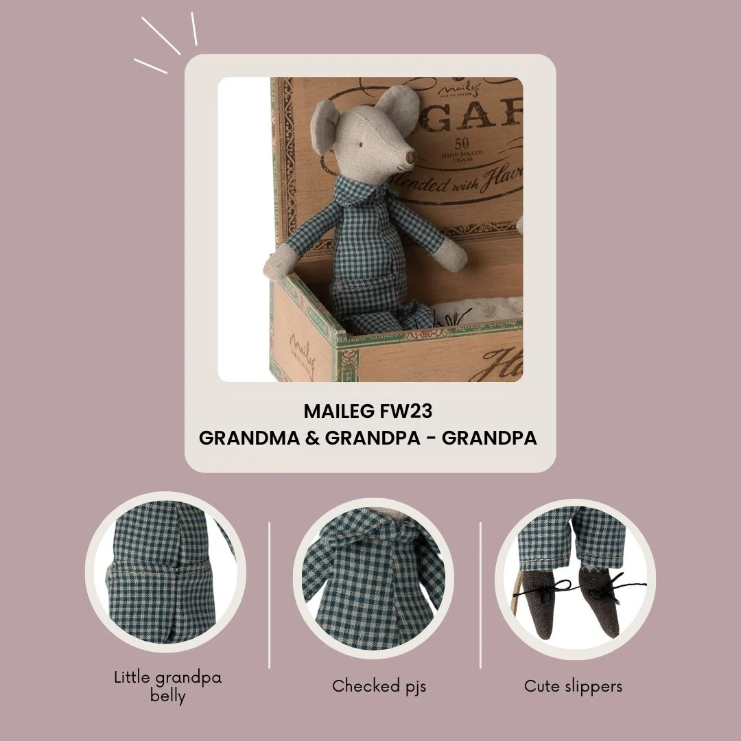 Maileg Grandma and Grandpa mice in cigarbox - Image 5