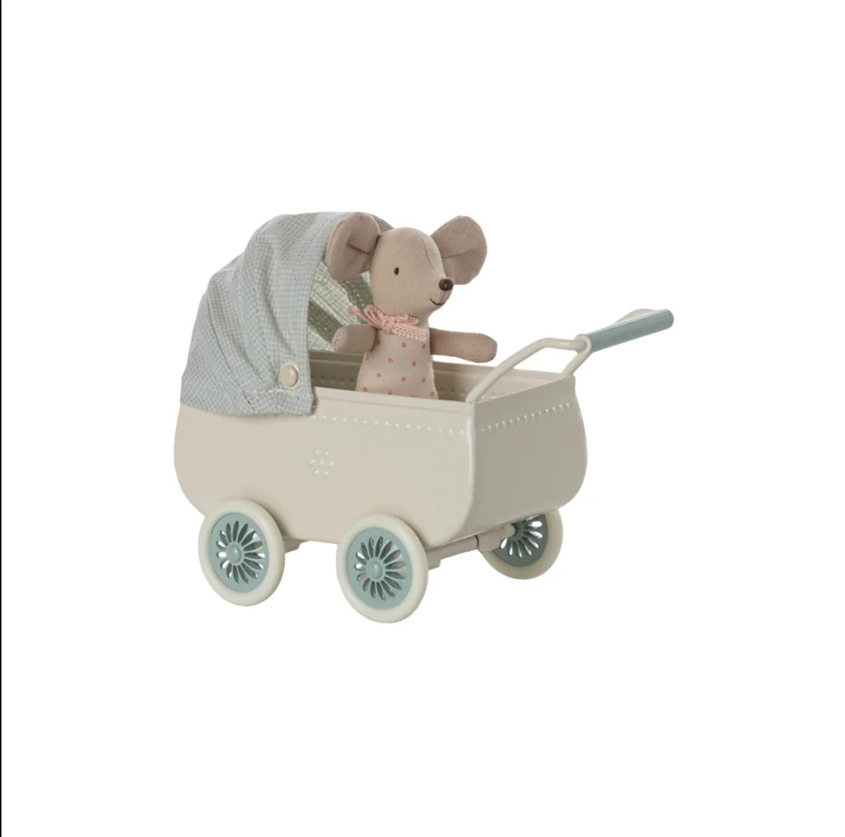 Maileg Pram with baby mouse - Mint - Image 4