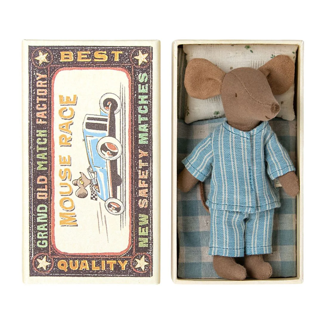 Maileg Big Brother Mouse in matchbox, Blue striped - Image 3